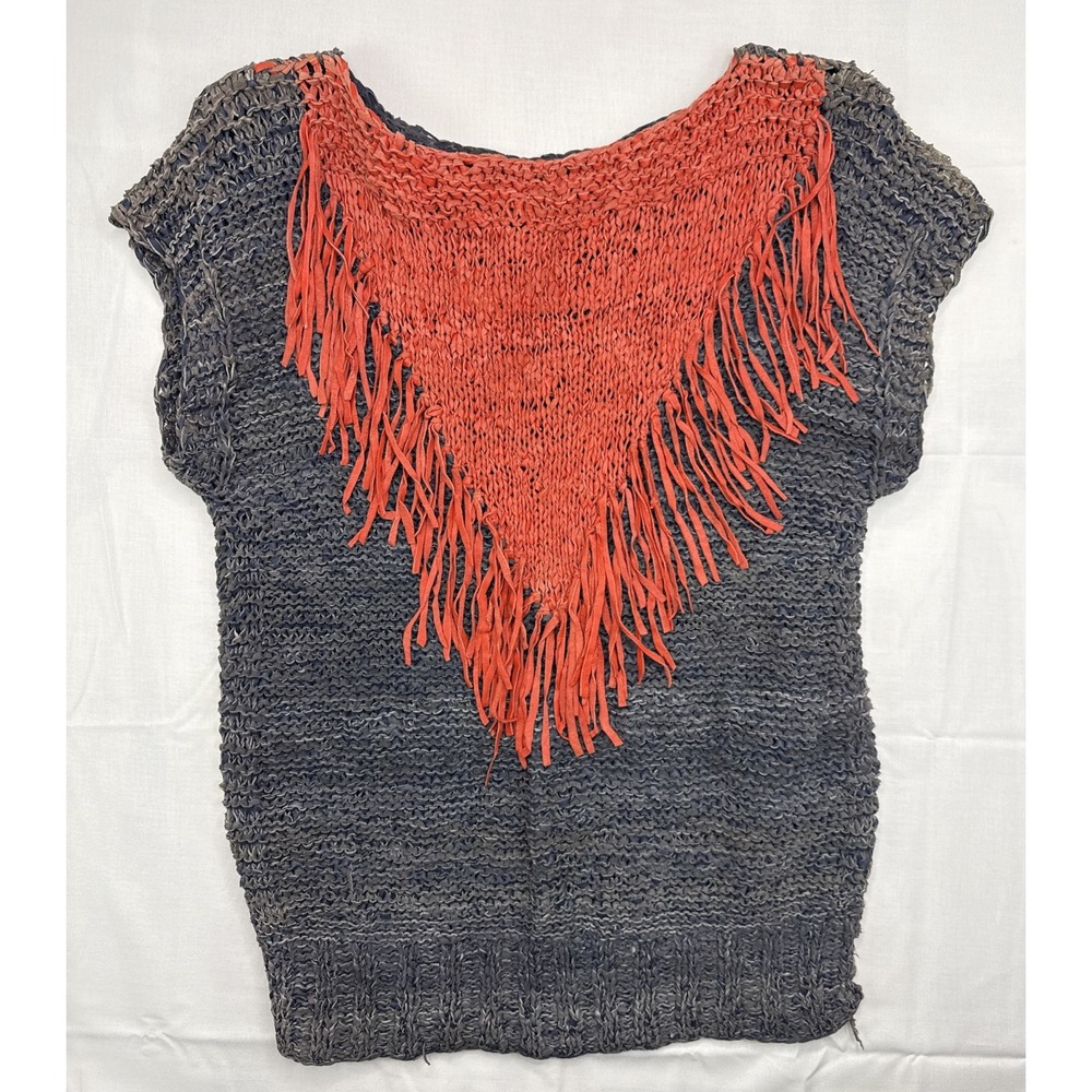 Vintage 1980's Leather Knit Open Weave Top Blouse Shirt Boho Size Small Xs